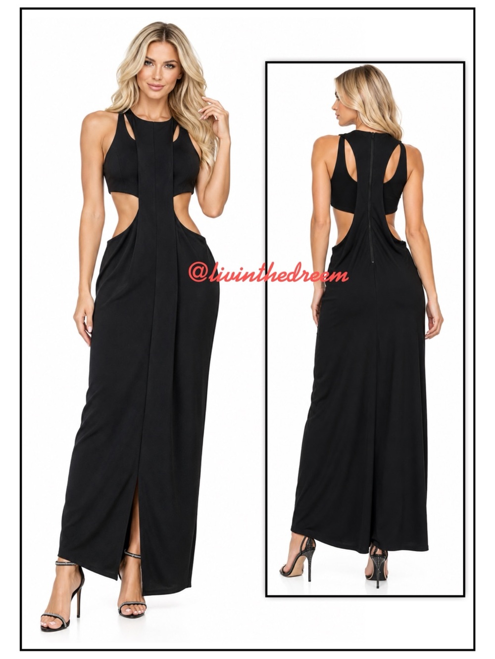 Sans Souci Maxi Cutout Black Dress with Front Slit SZ L